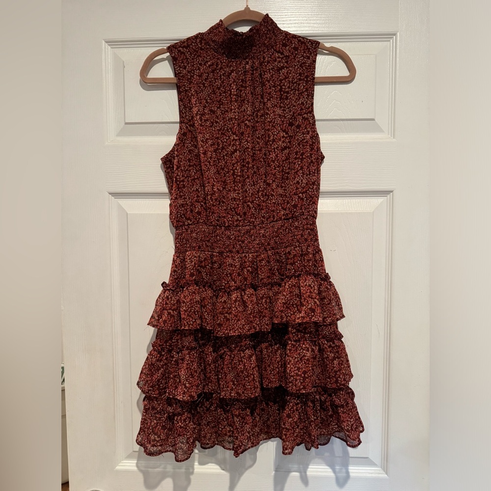 Red and Pink Tiered Ruffle Sleeveless Floral Mini Dress